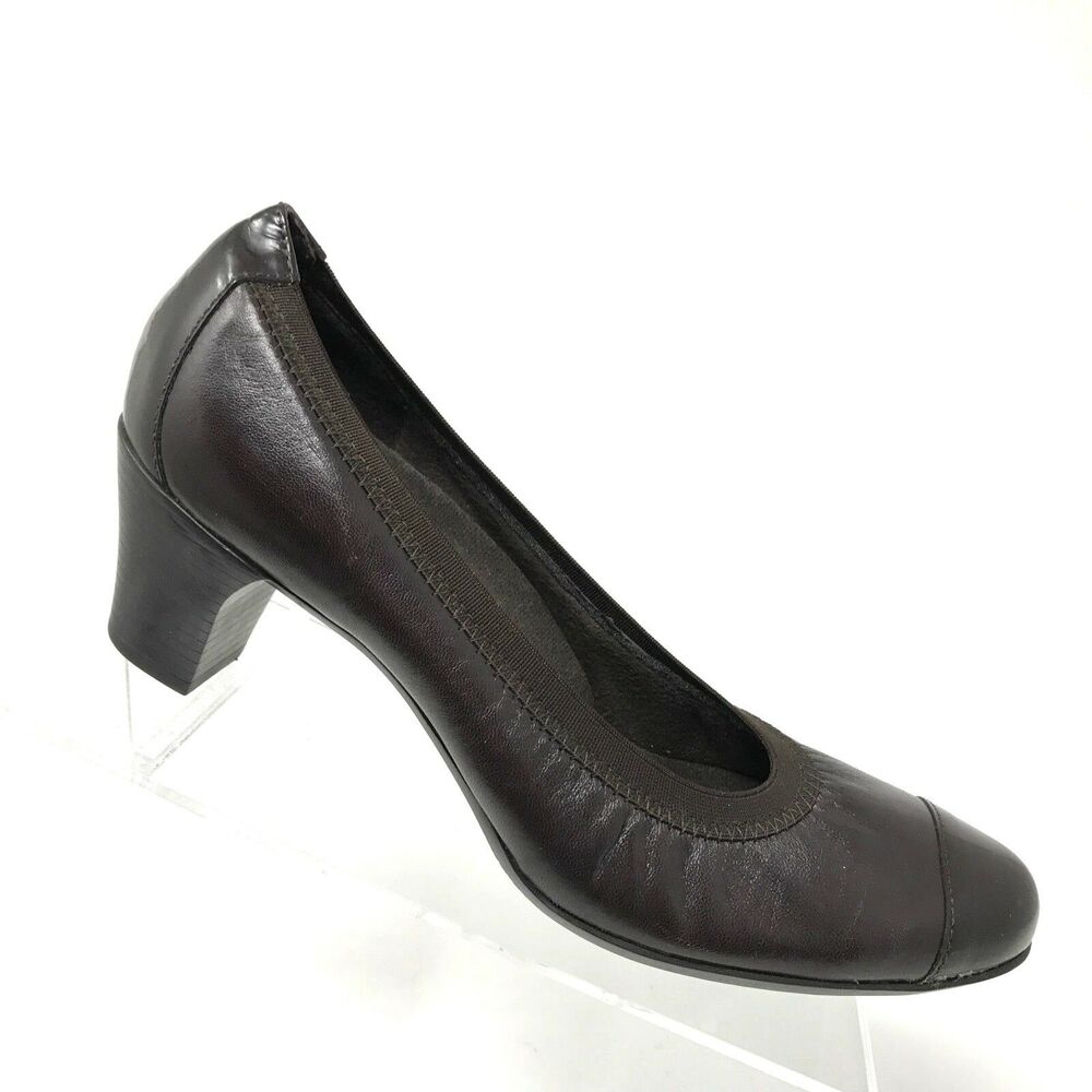 Munro Odette Pump Womens Size 8 N Brown Leather Patent Cap Toe‎ Comfort Heel